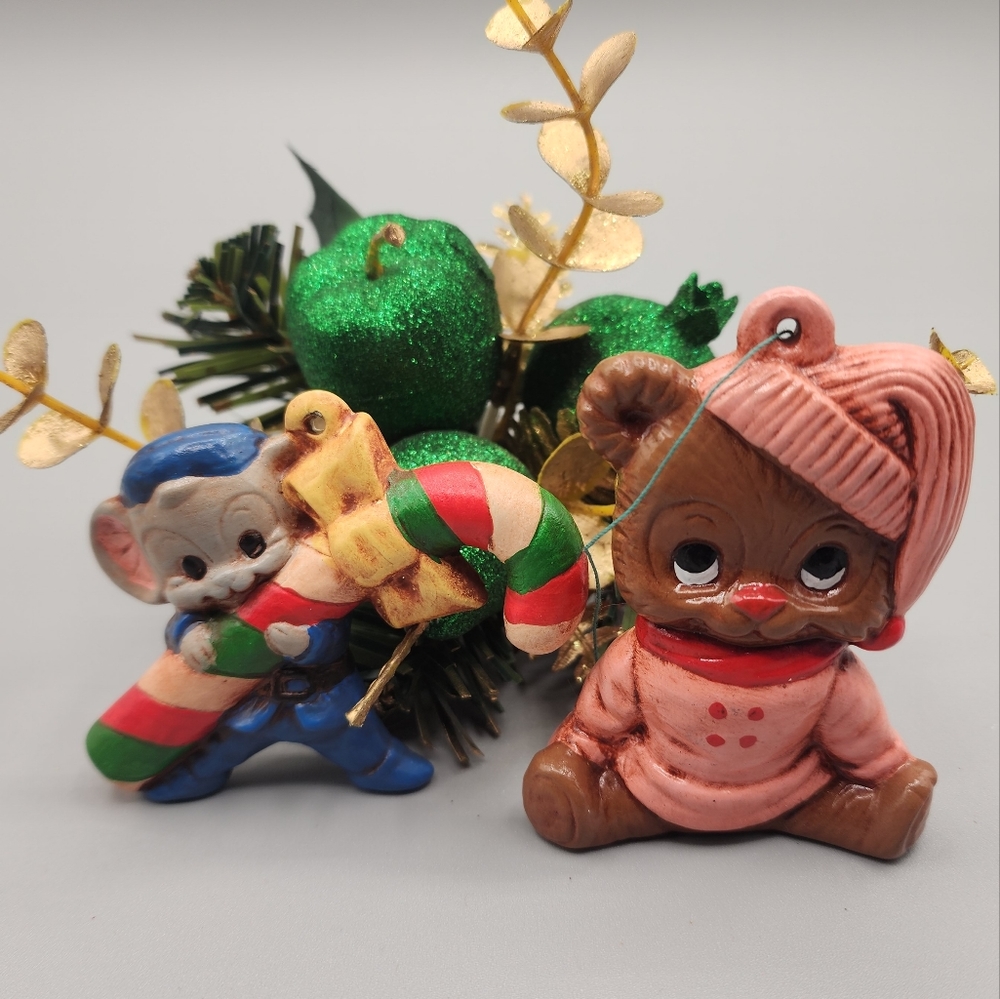 Vintage Ceramic Christmas Ornaments. Set of 2. Hand painted.